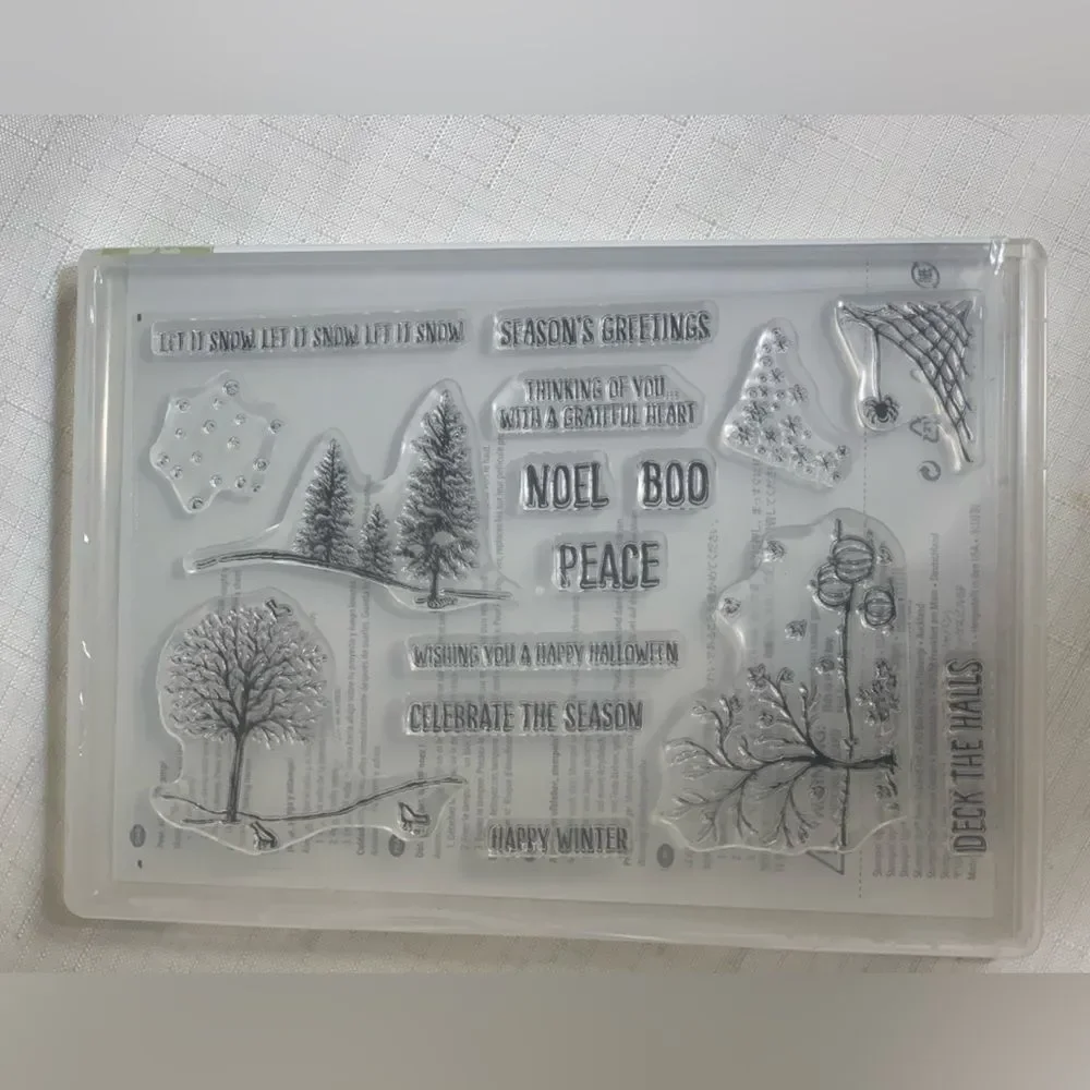 NWOT Stampin up Happy Scenes Set 16 Winter Seasons Tree Halloween Christmas Card